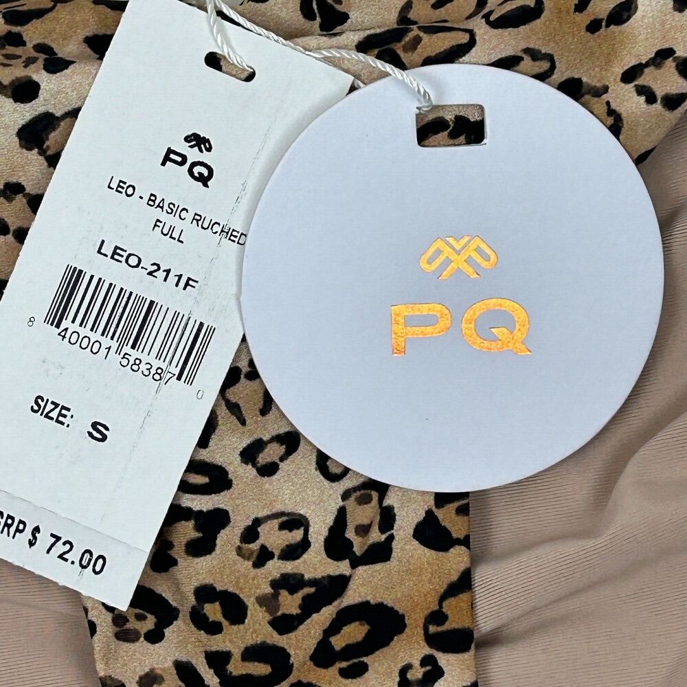 PilyQ PQ Leo Animal Print Ruched Full Swim Bikini Bottom Size S NWT - Picture 9 of 9